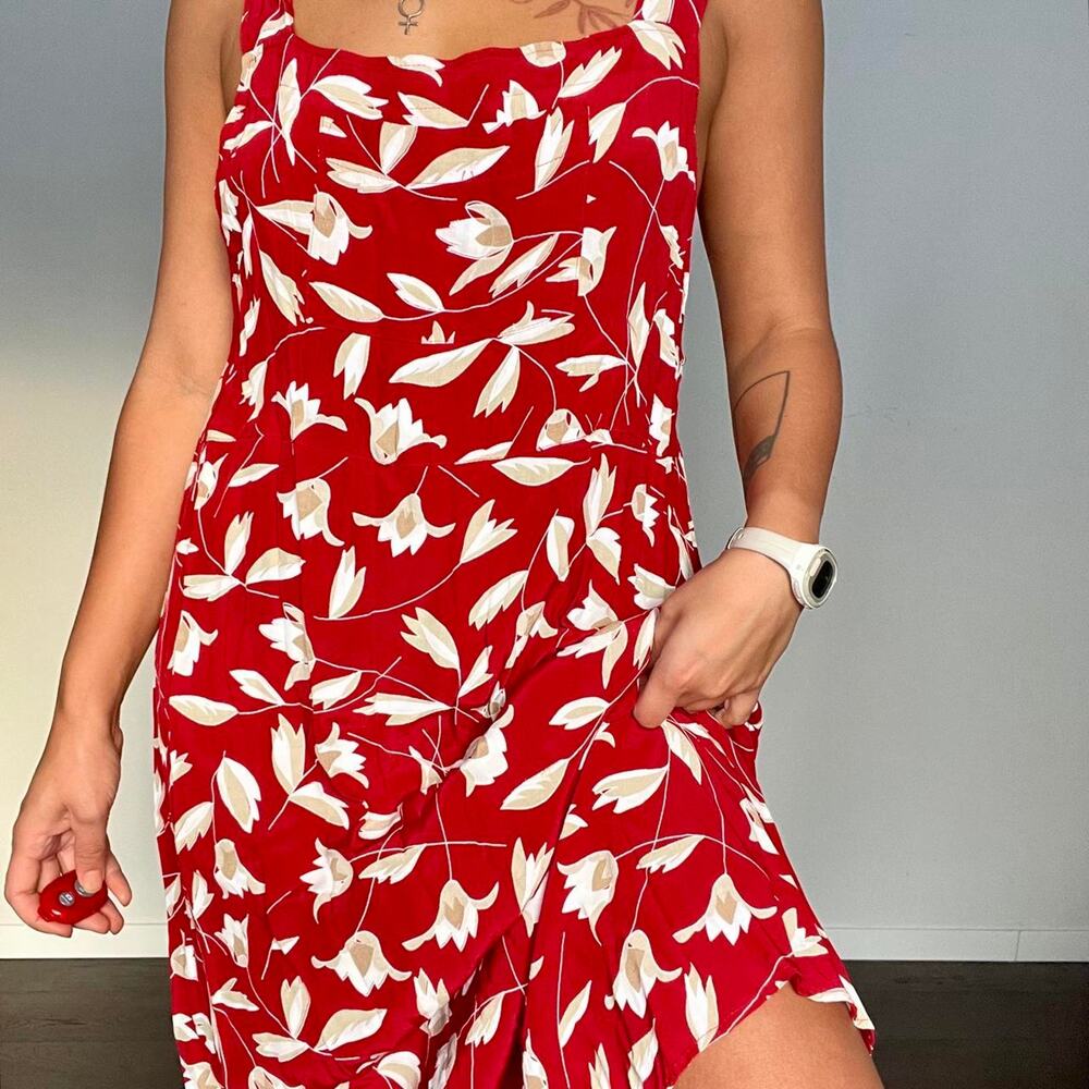 Vintage apron dress red midi